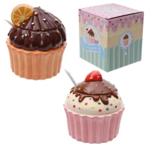 Deux pots à sucre en céramique en forme de cupcake avec un couvercle imitant un glaçage au chocolat